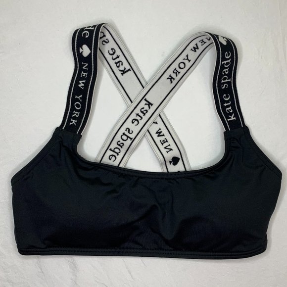 Kate Spade Black White Treasure Beach Logo Bikini Top Sports Bra Size Small - Picture 13 of 13